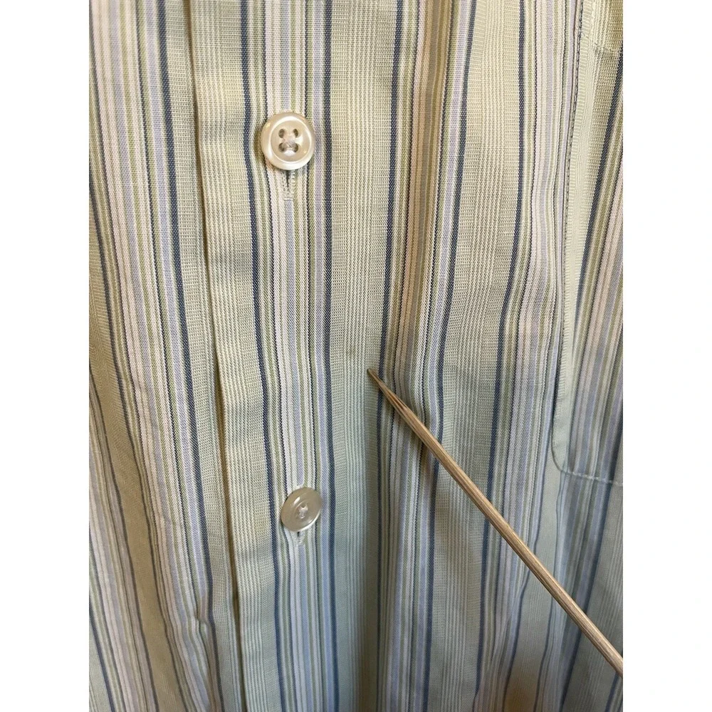 Dockers Dress Shirt Mens 16-16.5 34/35 Yellow Blue Striped Long Sleeve Career